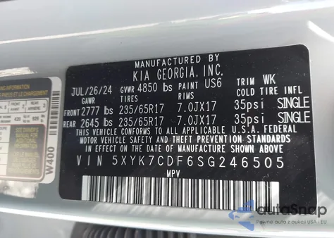 2025 Kia Sportage X-Pro Prestige from USA, damaged, VIN 5XYK7CDF6SG246505